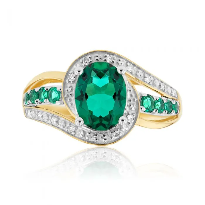 Created Emerald and Diamond Ring in 9ct Yellow Gold Shiels