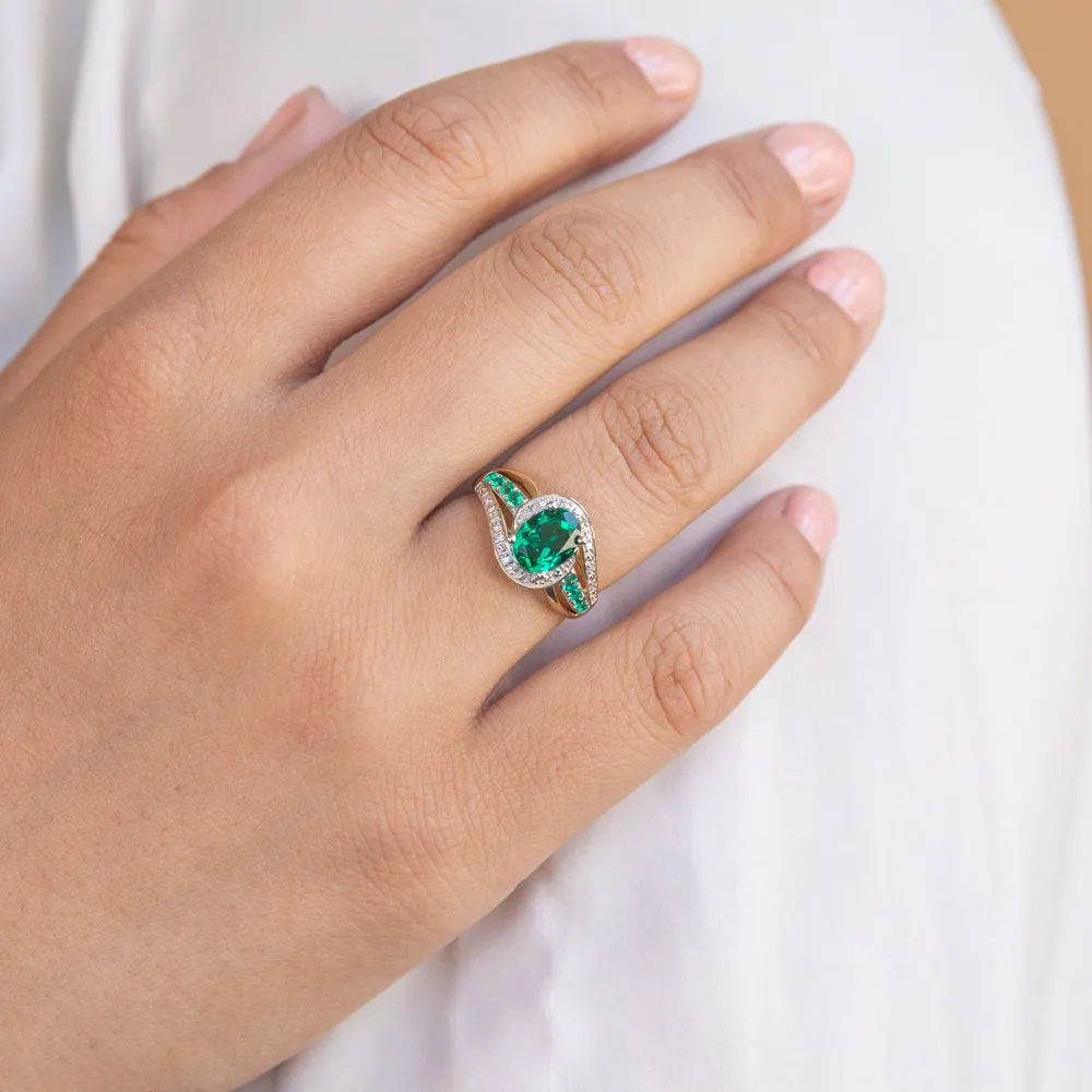 Created Emerald and Diamond Ring in 9ct Yellow Gold Shiels