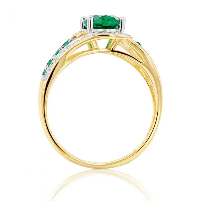 Created Emerald and Diamond Ring in 9ct Yellow Gold Shiels