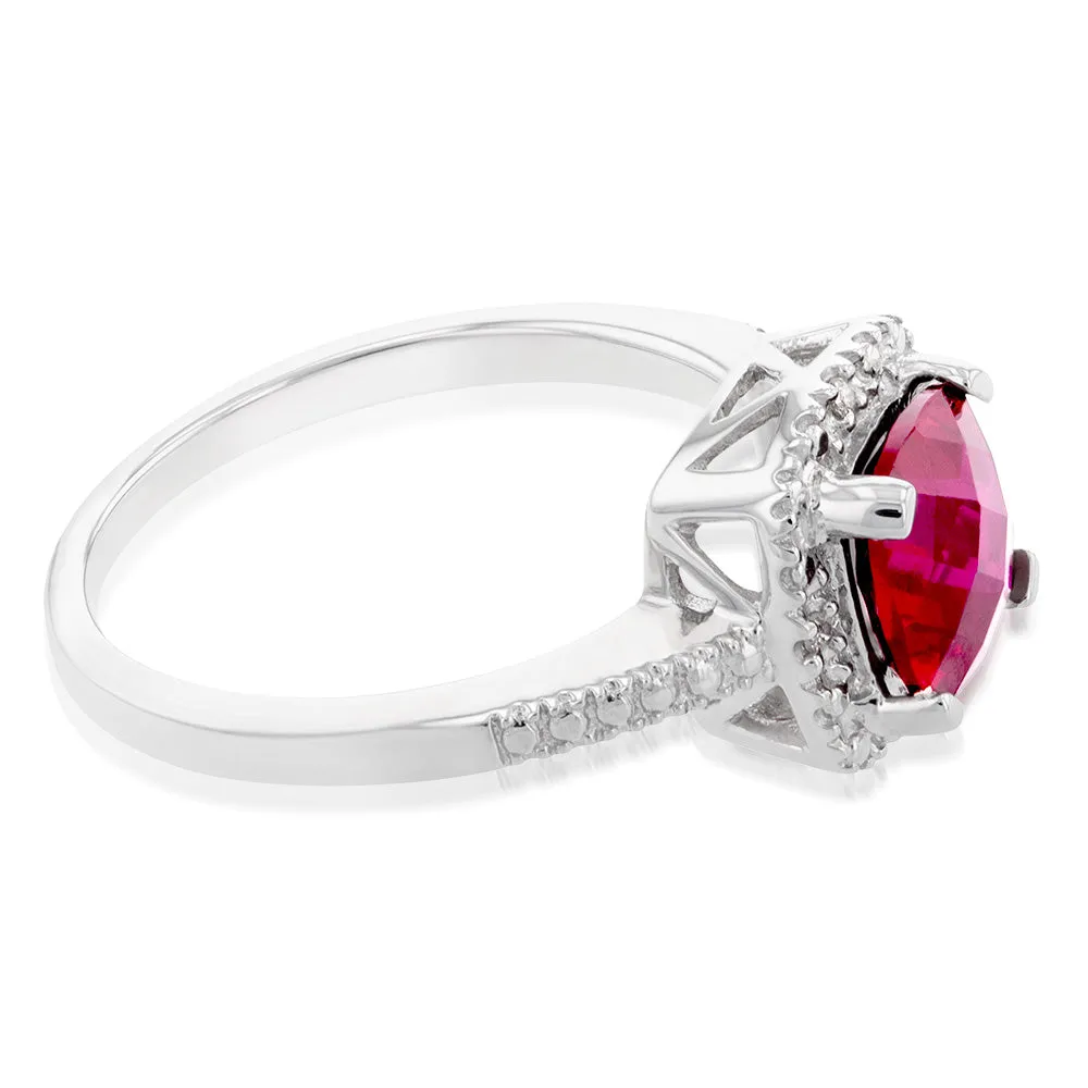 Created Ruby Ring with Diamonds in Sterling Silver Shiels