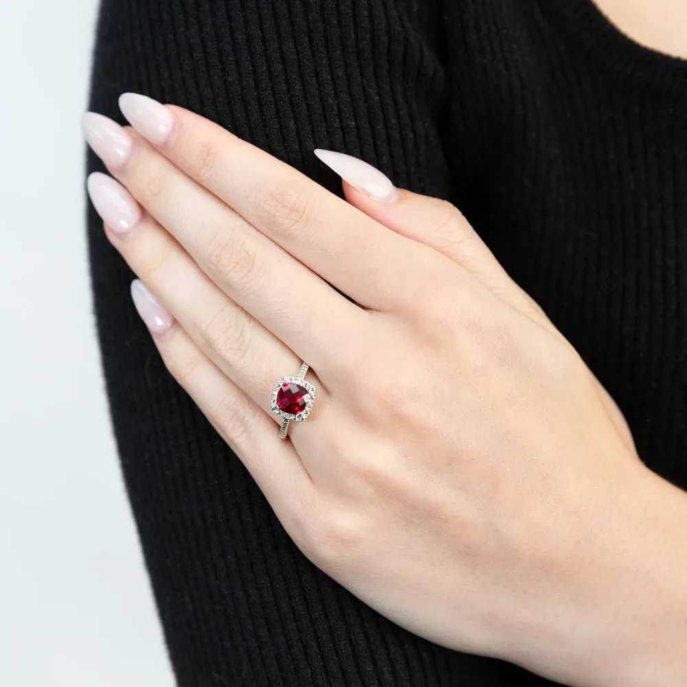 Created Ruby Ring with Diamonds in Sterling Silver Shiels