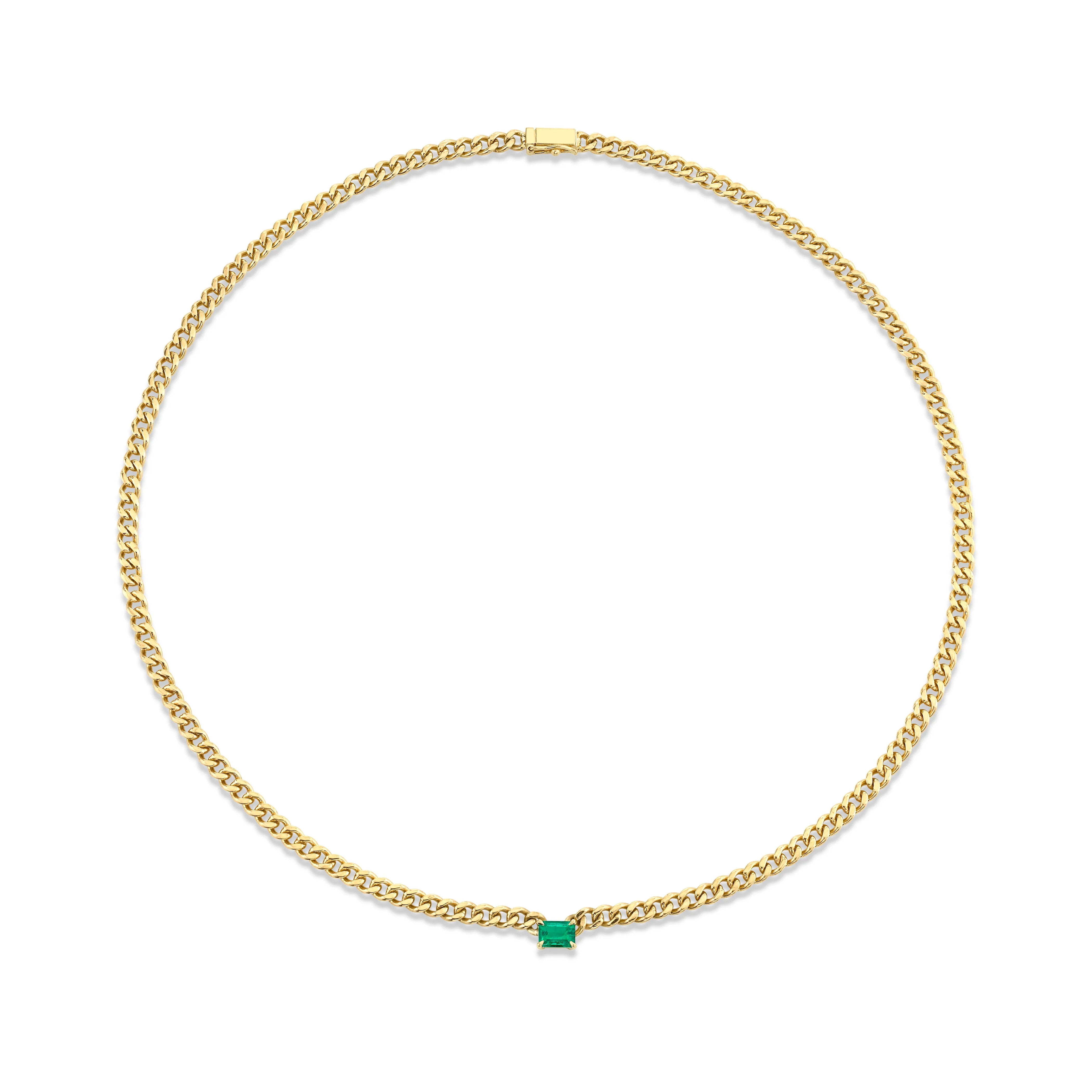 CUBAN LINK NECKLACE WITH EMERALD CENTER Anita Ko