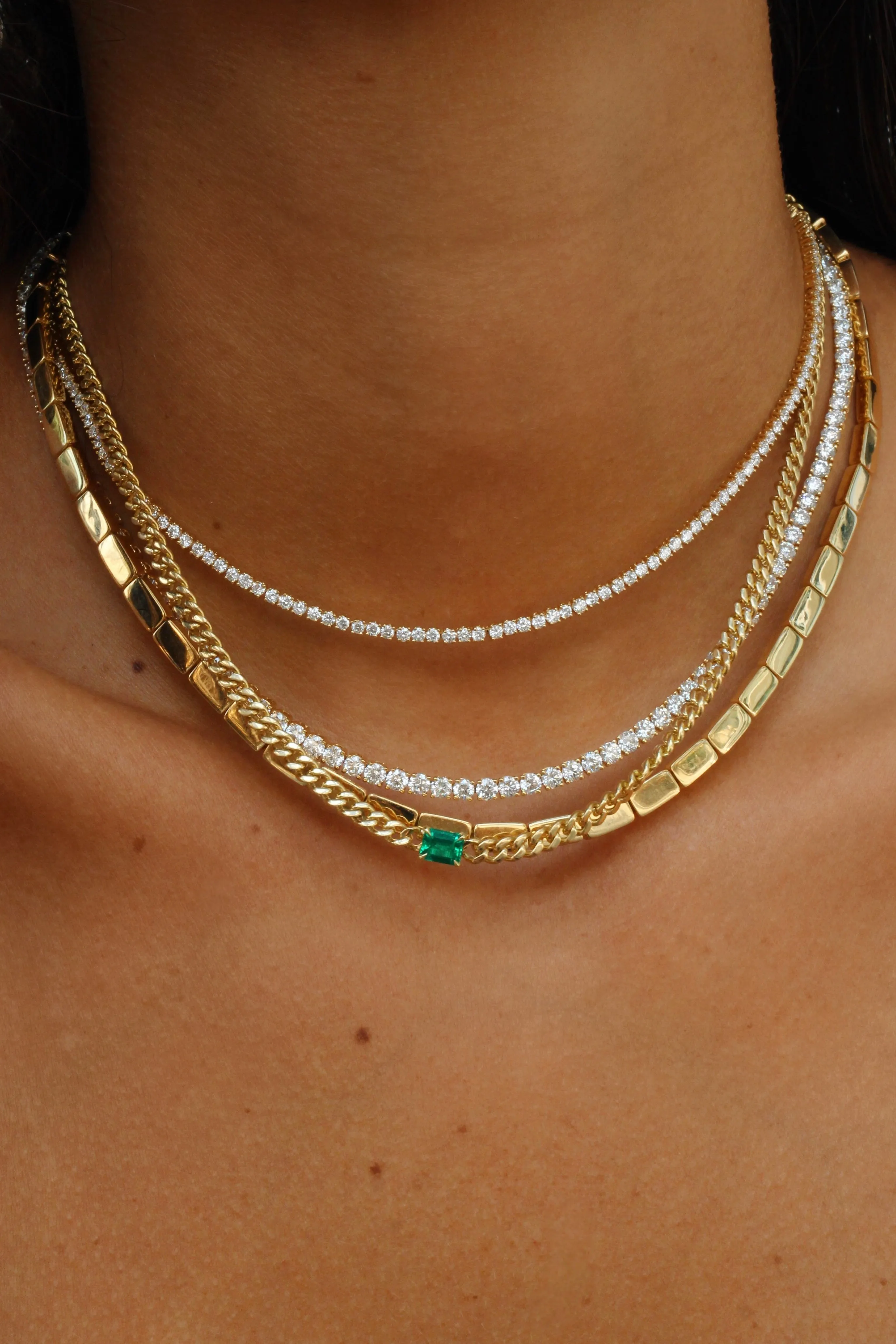 CUBAN LINK NECKLACE WITH EMERALD CENTER Anita Ko