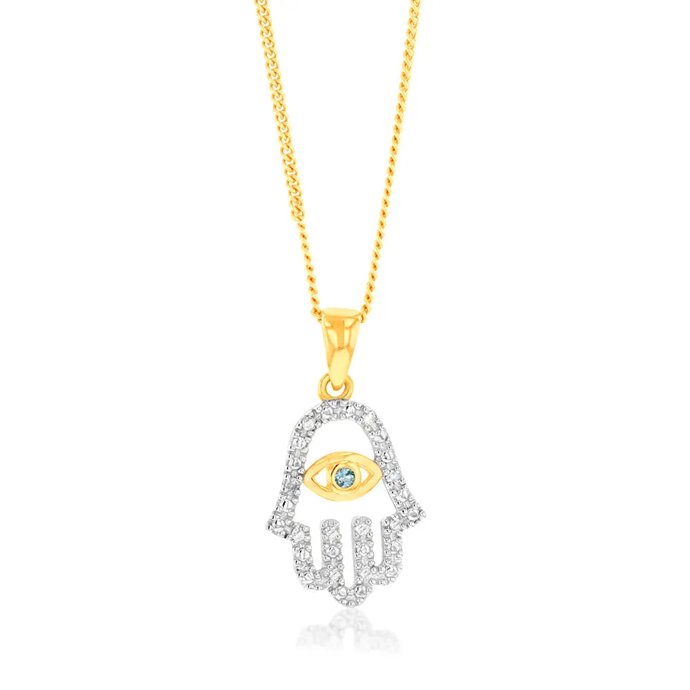 Cubic Zirconia Evil Eye Pendant in 9ct Yellow Gold Shiels