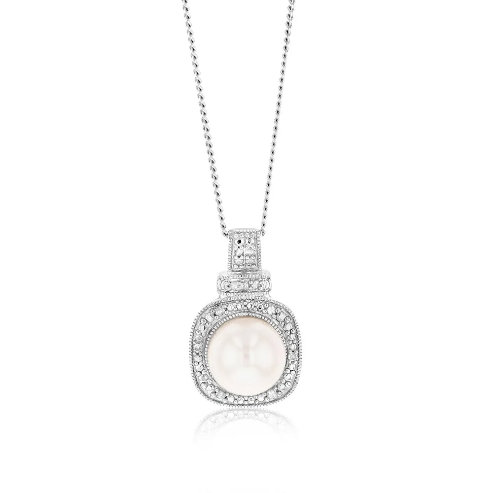 Cultured Pearl & 05Pts Diamond Pendant In Sterling Silver Shiels