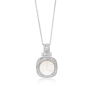Cultured Pearl & 05Pts Diamond Pendant In Sterling Silver Shiels