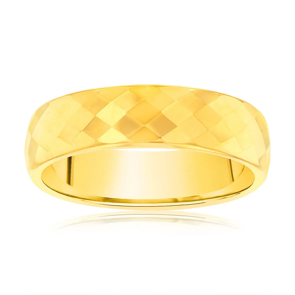 Diamond Cut Gold Polished 6mm Tungsten Ring Shiels