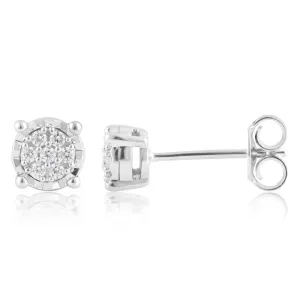 Diamond Stud Earrings set with 14 Brilliant Diamonds in Sterling Silver Shiels