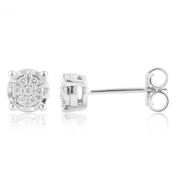 Diamond Stud Earrings set with 14 Brilliant Diamonds in Sterling Silver Shiels