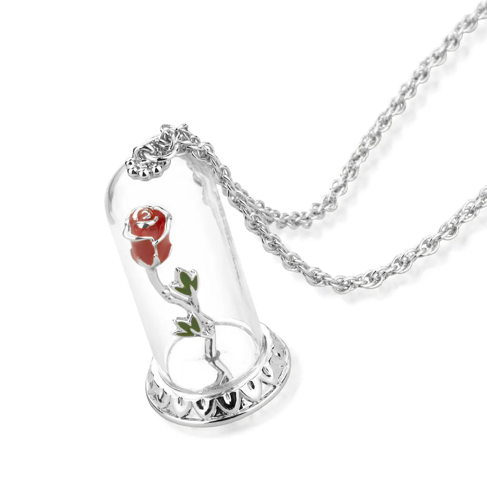 DISNEY Beauty and The Beast Enchanted Rose Necklace Shiels