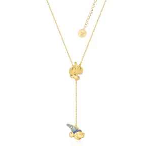 Disney Fantasia Gold Plated Sorcerer's Apprentice Mickey Lariat Pendant on Chain Shiels