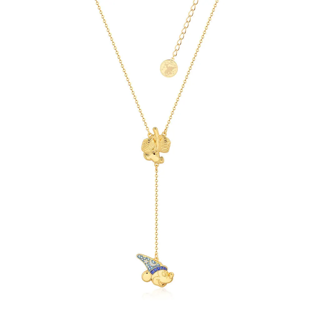 Disney Fantasia Gold Plated Sorcerer's Apprentice Mickey Lariat Pendant on Chain Shiels