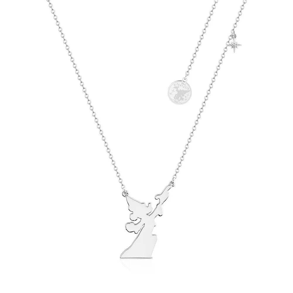 Disney Fantasia White Gold Plated Mickey Reach For The Stars Pendant On Chain Shiels