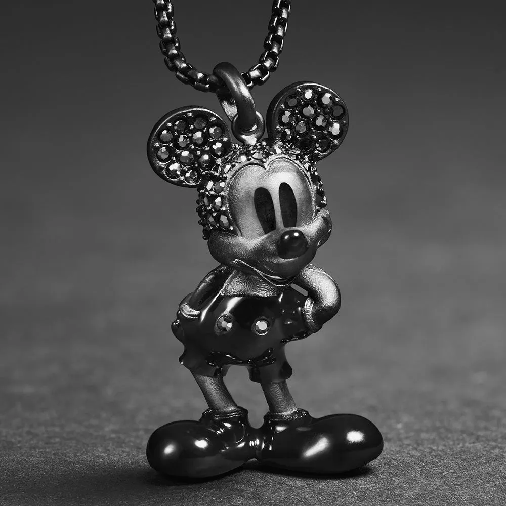 Disney Mickey Mouse Black Plated Stainless Steel 3D Pendant on Chain 100th Disney Anniversary Shiels