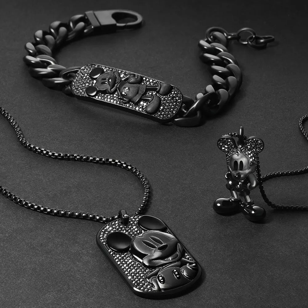 Disney Mickey Mouse Black Plated Stainless Steel 3D Pendant on Chain 100th Disney Anniversary Shiels
