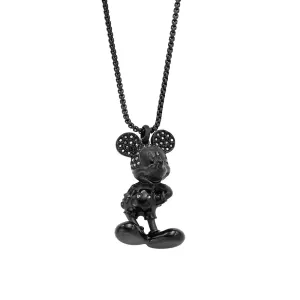 Disney Mickey Mouse Black Plated Stainless Steel 3D Pendant on Chain 100th Disney Anniversary Shiels