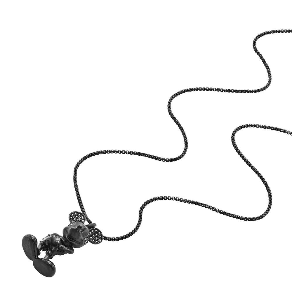 Disney Mickey Mouse Black Plated Stainless Steel 3D Pendant on Chain 100th Disney Anniversary Shiels