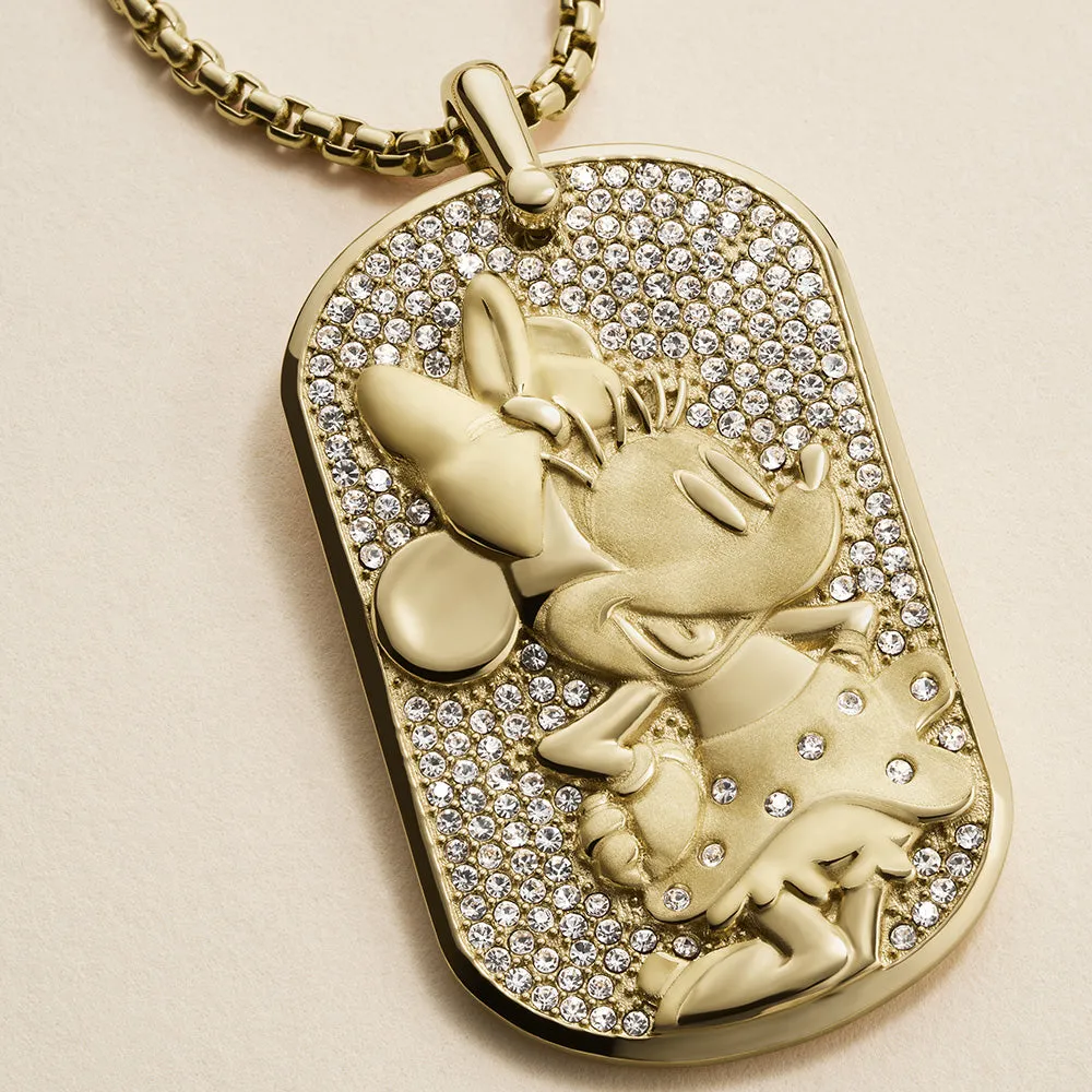Disney Minnie Mouse Glass Crystal Pave Glitz Dogtag Pendant On Chain 100th Disney Anniversary Shiels