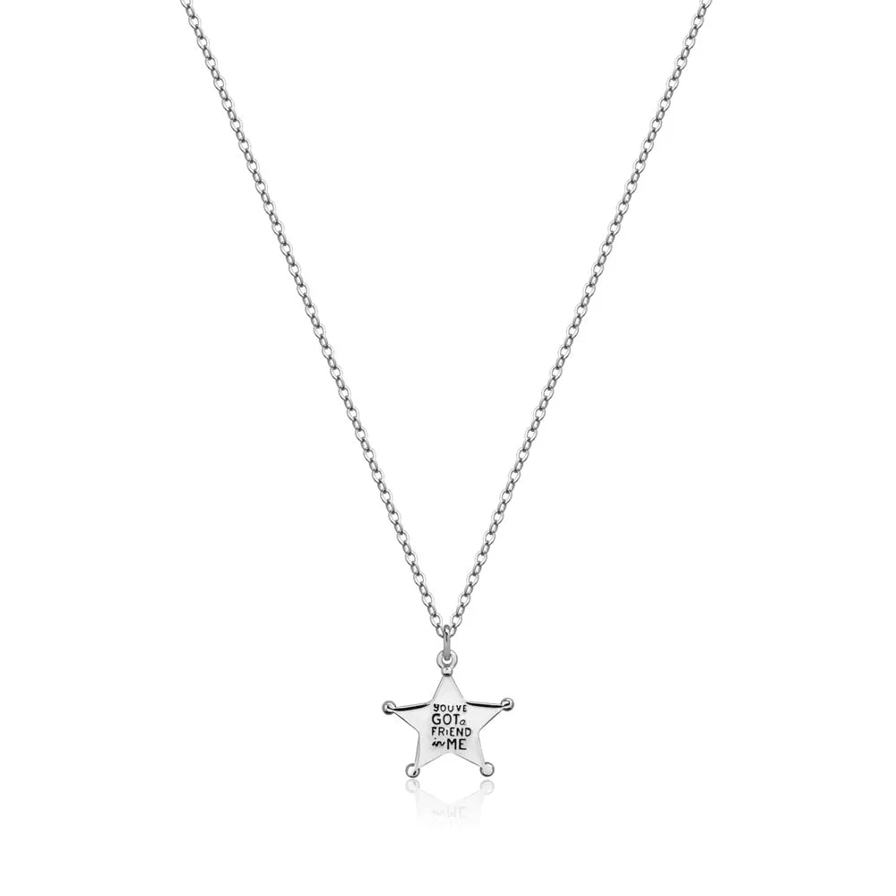 Disney Pixar Toy Story White Gold Plated Sheriff Woody Pendant On Chain Shiels