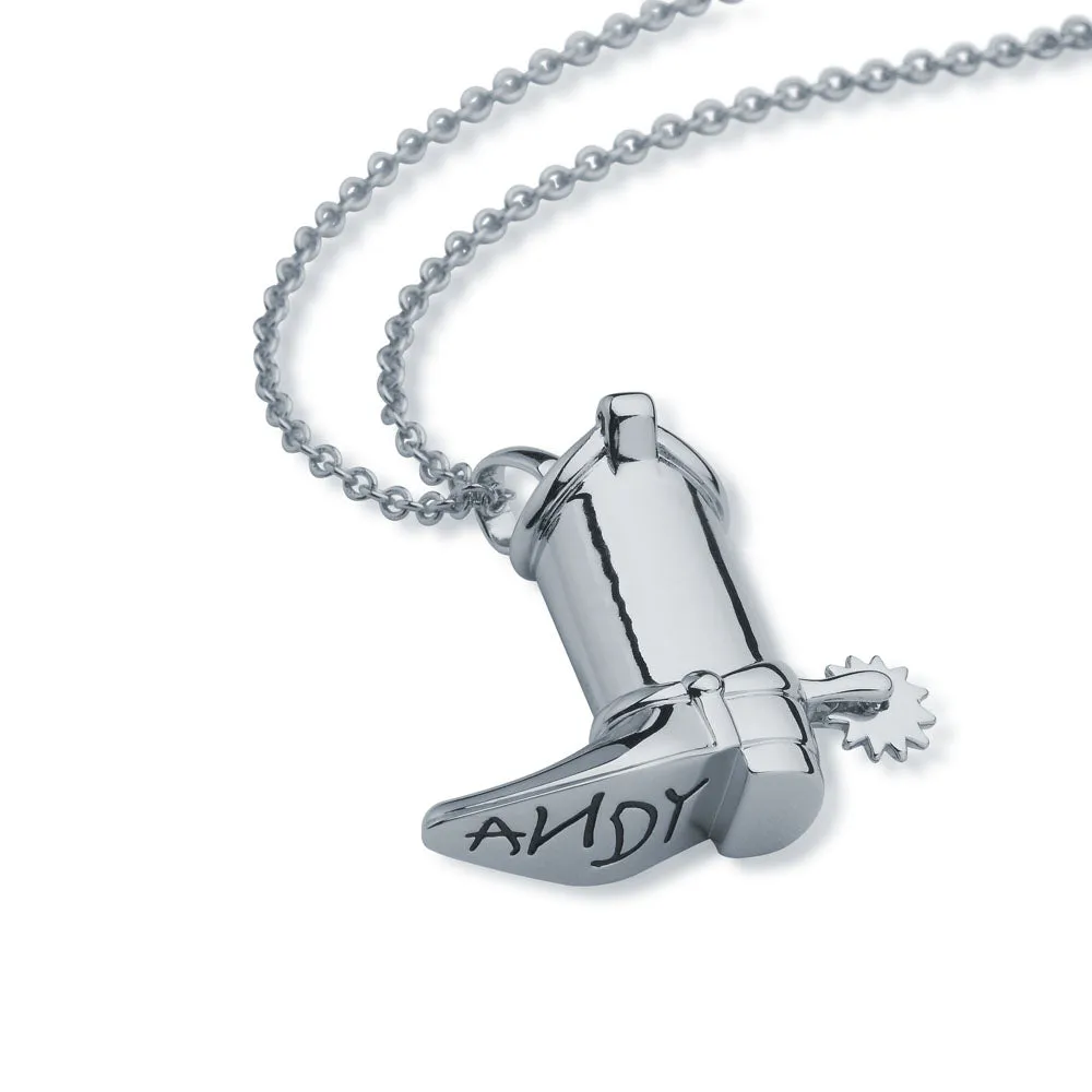 Disney Pixar Toy Story White Gold Plated Woody Boot Pendant On Chain Shiels