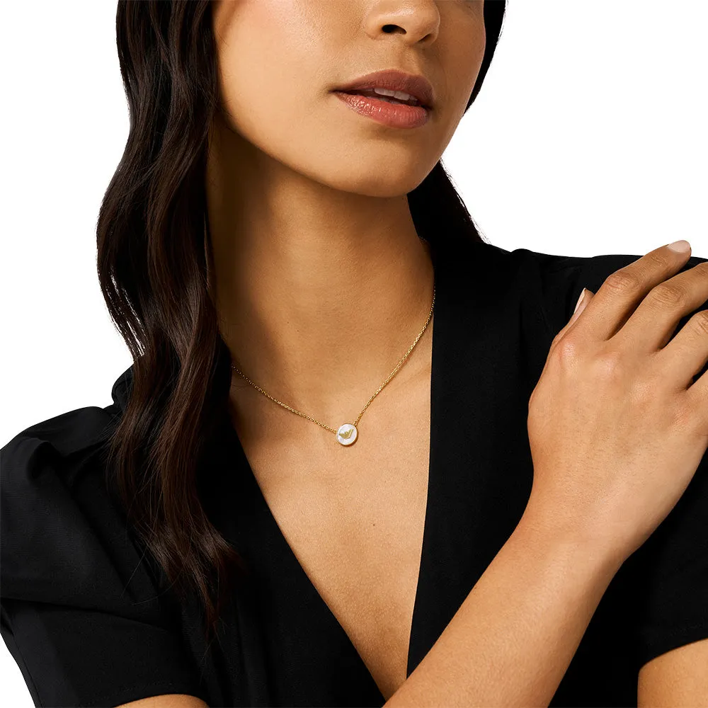 Emporio Armani Gold Plated Brass Mother Of Pearl Eagle Logo Pendant On Chain Shiels