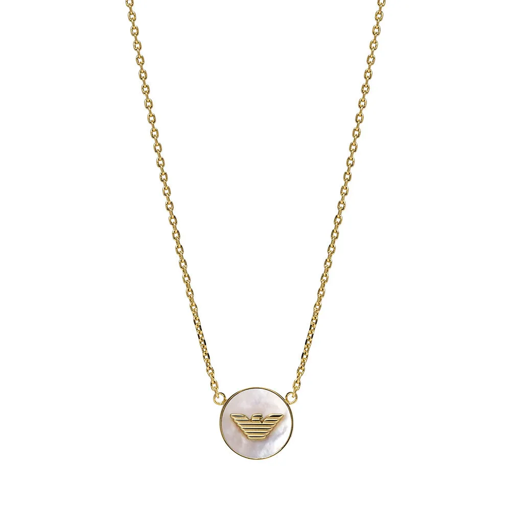 Emporio Armani Gold Plated Brass Mother Of Pearl Eagle Logo Pendant On Chain Shiels