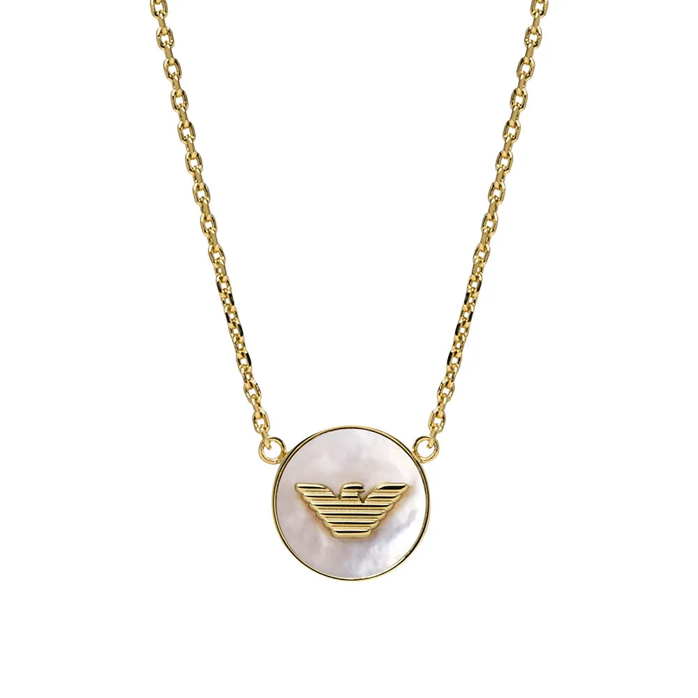 Emporio Armani Gold Plated Brass Mother Of Pearl Eagle Logo Pendant On Chain Shiels