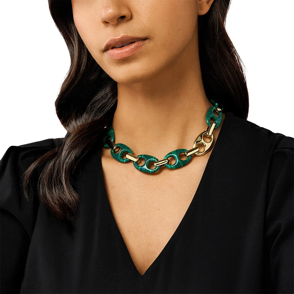 Emporio Armani Gold Plated Brass Reconstituted Malachite Chain Shiels