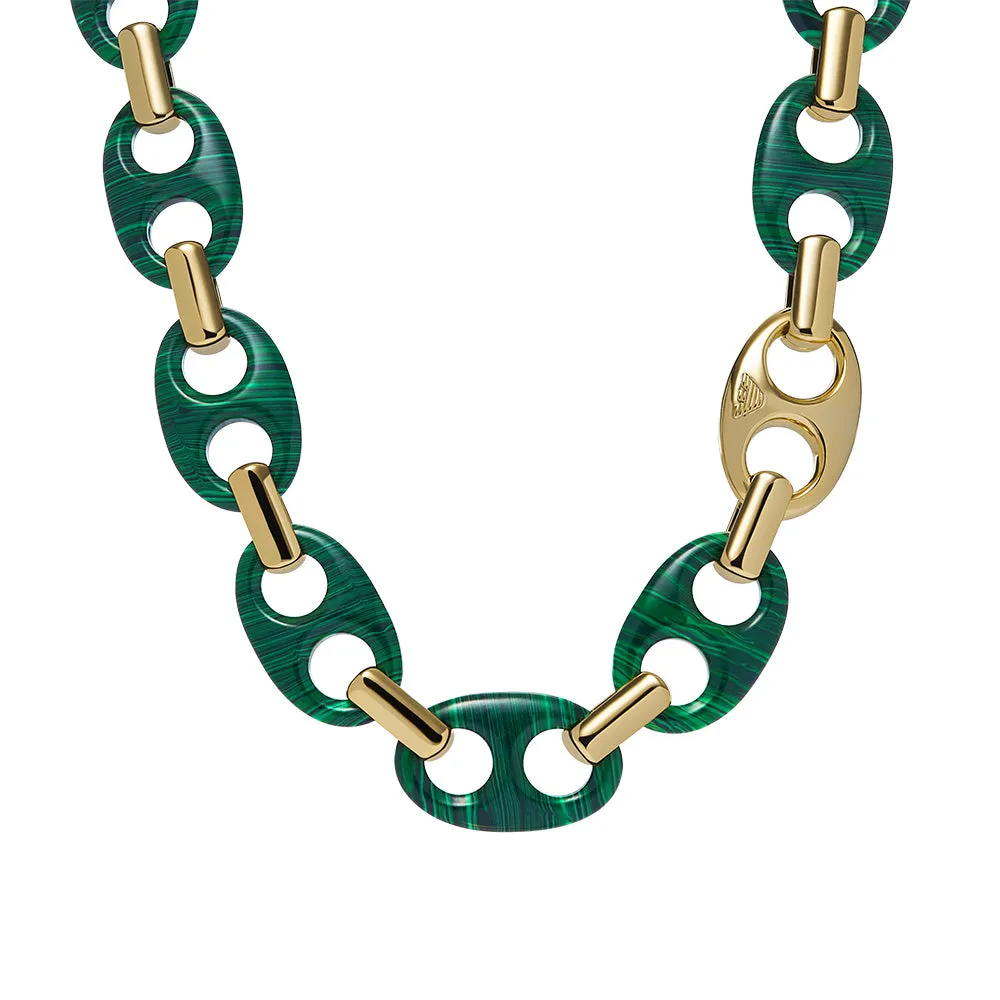 Emporio Armani Gold Plated Brass Reconstituted Malachite Chain Shiels