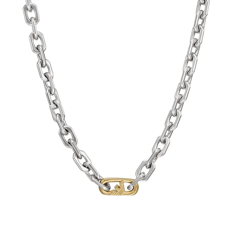 Emporio Armani Silver-Plated Stainless-Steel Logo Fancy Curb Chain Shiels