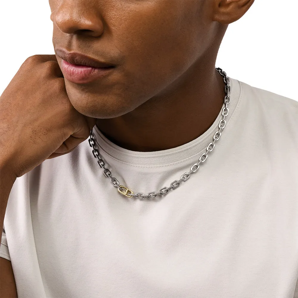Emporio Armani Silver-Plated Stainless-Steel Logo Fancy Curb Chain Shiels