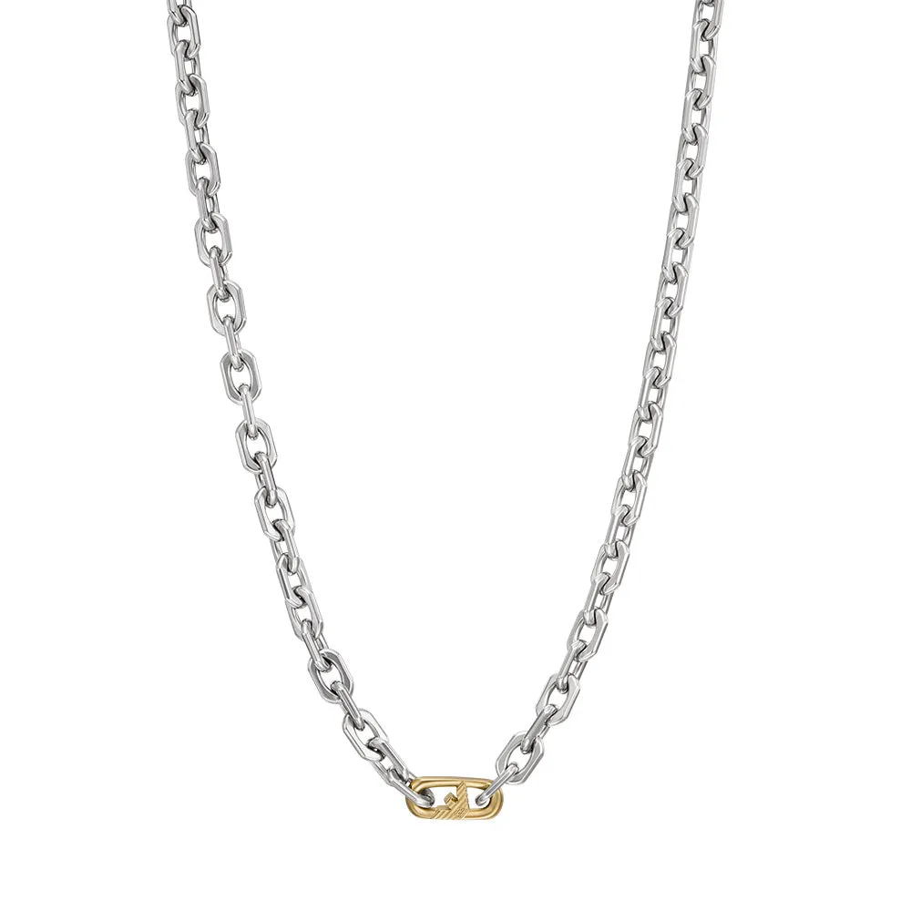 Emporio Armani Silver-Plated Stainless-Steel Logo Fancy Curb Chain Shiels