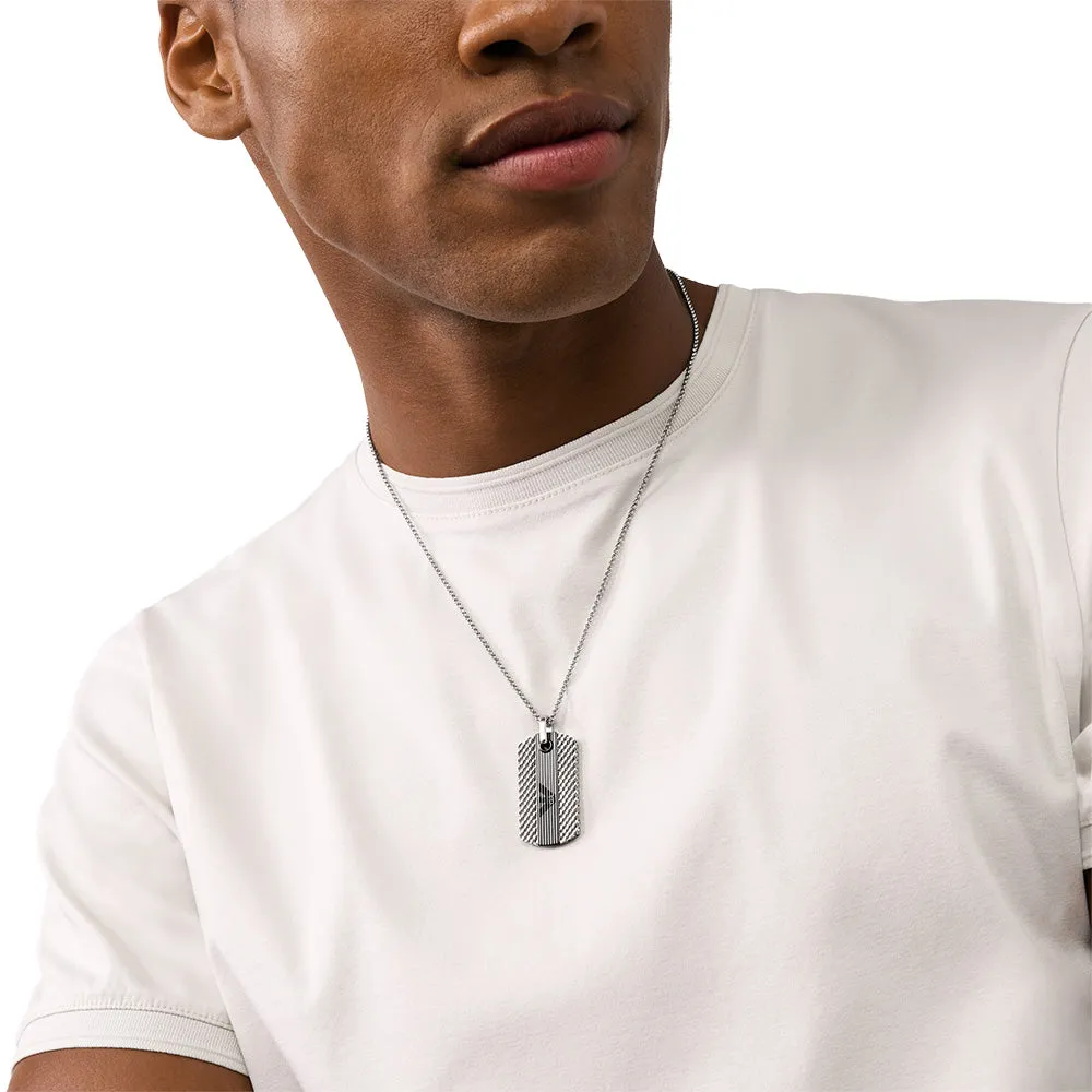 Emporio Armani Silver-Plated Stainless-Steel Logo Patterned Dog Tag Pendant On Chain Shiels