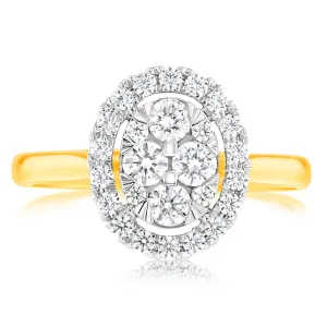 Flawless 1/2 carat  9ct Oval Yellow & White Gold Diamond Ring Shiels