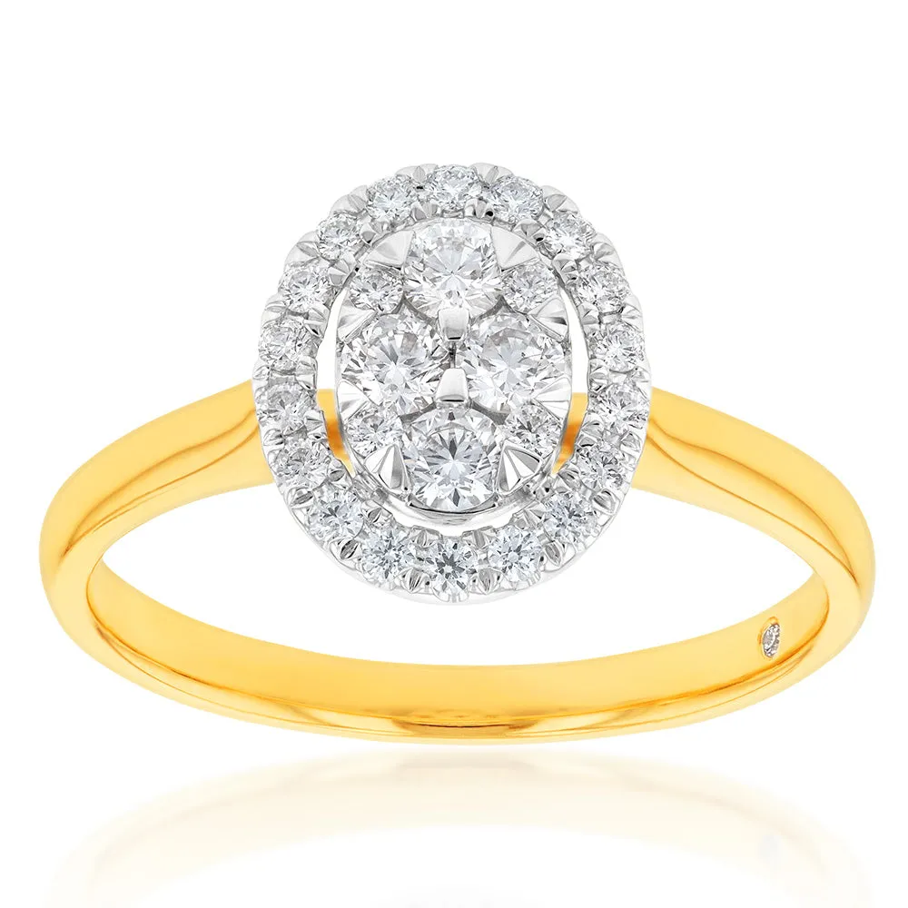 Flawless 1/2 carat  9ct Oval Yellow & White Gold Diamond Ring Shiels