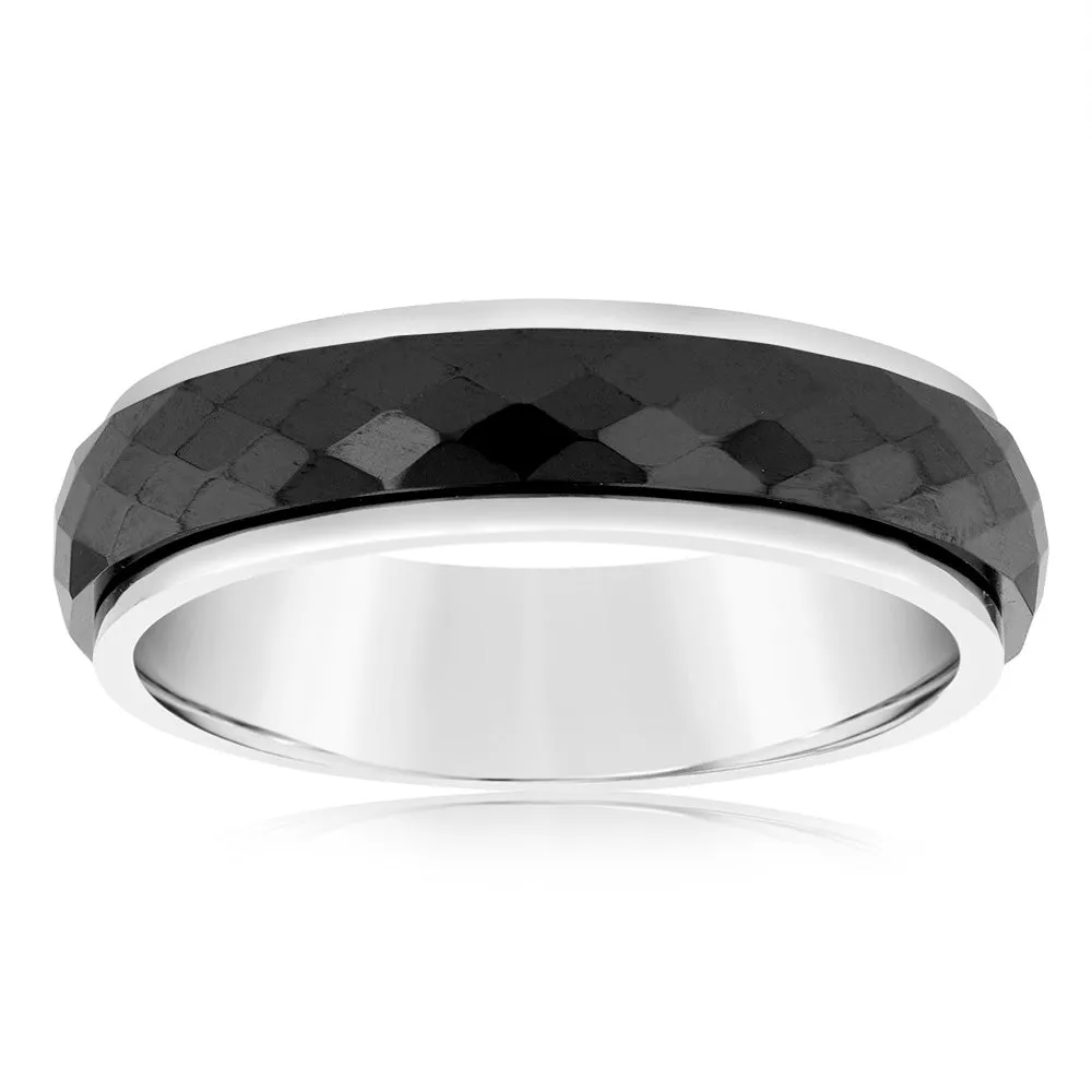 Forte Stainless Steel Diamond Cut Black 6mm Wide Ring Shiels