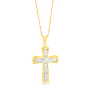 Gold Plated Sterling Silver 1/10 Carat Diamond Cross Pendant on 45cm Chain Shiels