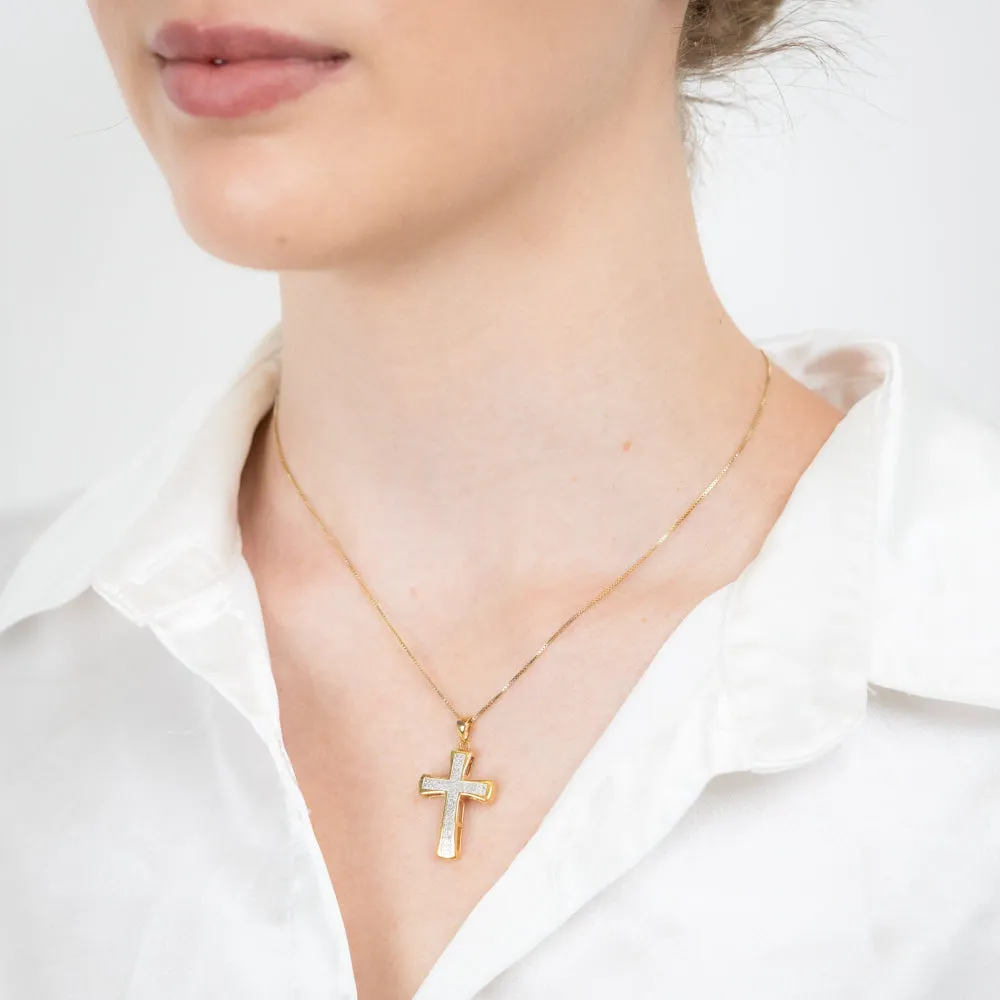 Gold Plated Sterling Silver 1/10 Carat Diamond Cross Pendant on 45cm Chain Shiels