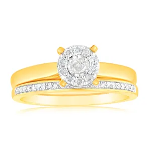 Gold Plated Sterling Silver 1/5 Carat Diamond Bridal 2-Ring Set Shiels