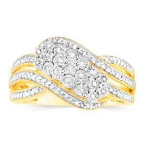Gold Plated Sterling Silver 1/5 Carat Diamond Wrap Around Cluster Ring Shiels