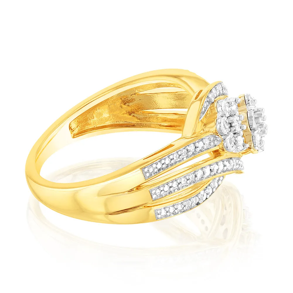 Gold Plated Sterling Silver 1/5 Carat Diamond Wrap Around Cluster Ring Shiels