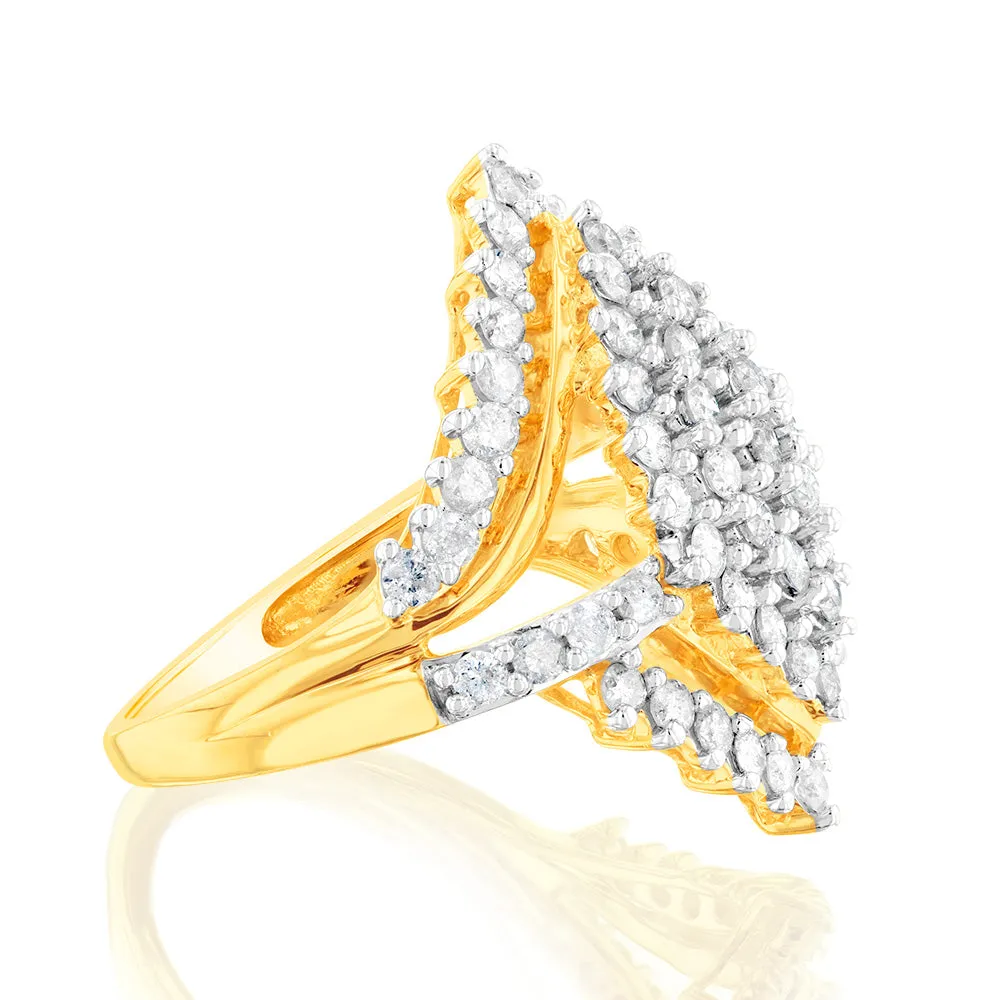 Gold Plated Sterling Silver 1.9 Carat Diamond Cluster Ring Shiels