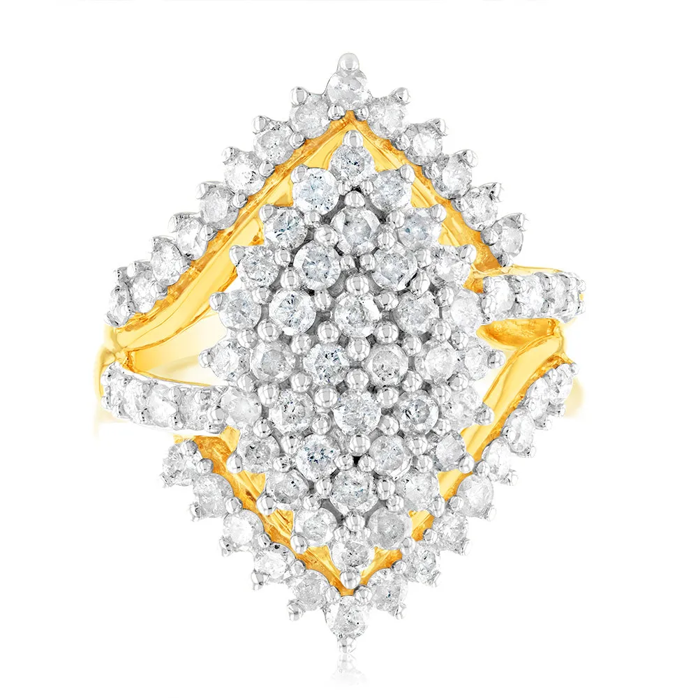 Gold Plated Sterling Silver 1.9 Carat Diamond Cluster Ring Shiels