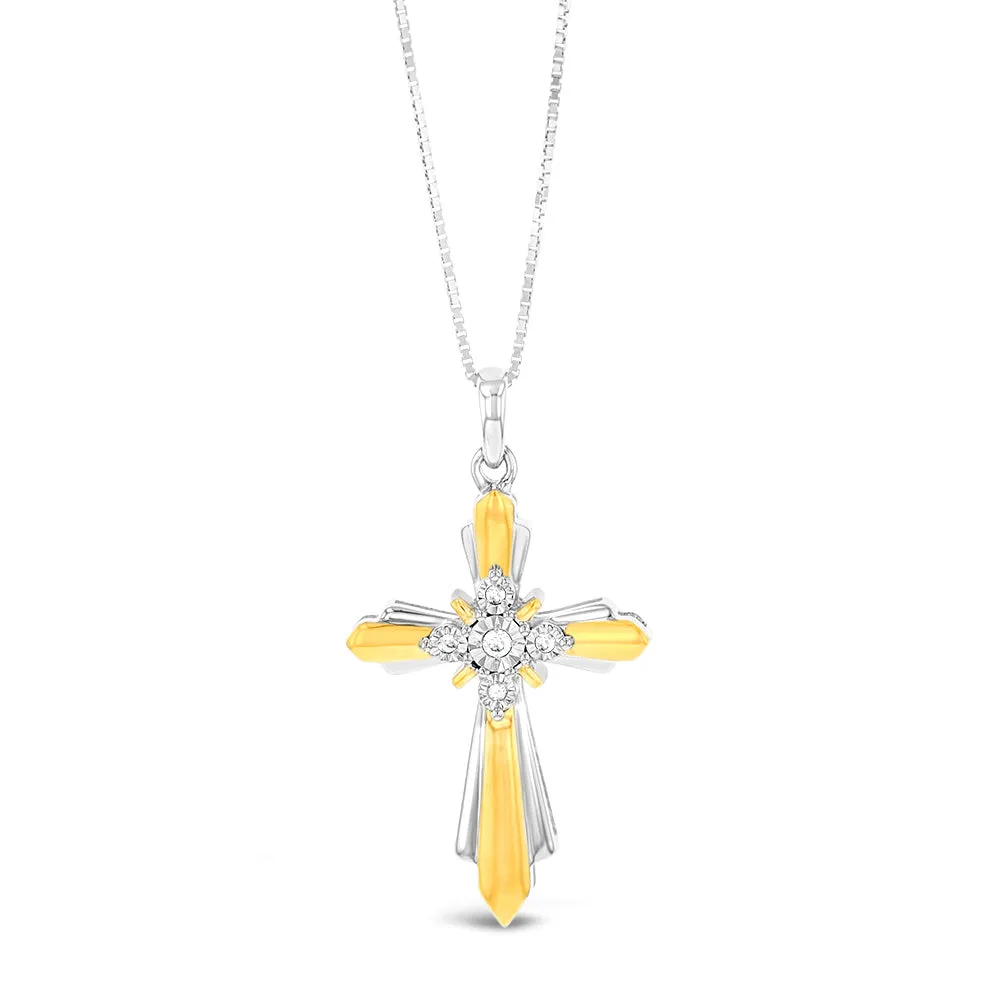Gold Plated Sterling Silver Cross Diamond Pendant with 5 Round Diamonds on 46cm Chain Shiels