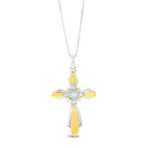 Gold Plated Sterling Silver Cross Diamond Pendant with 5 Round Diamonds on 46cm Chain Shiels