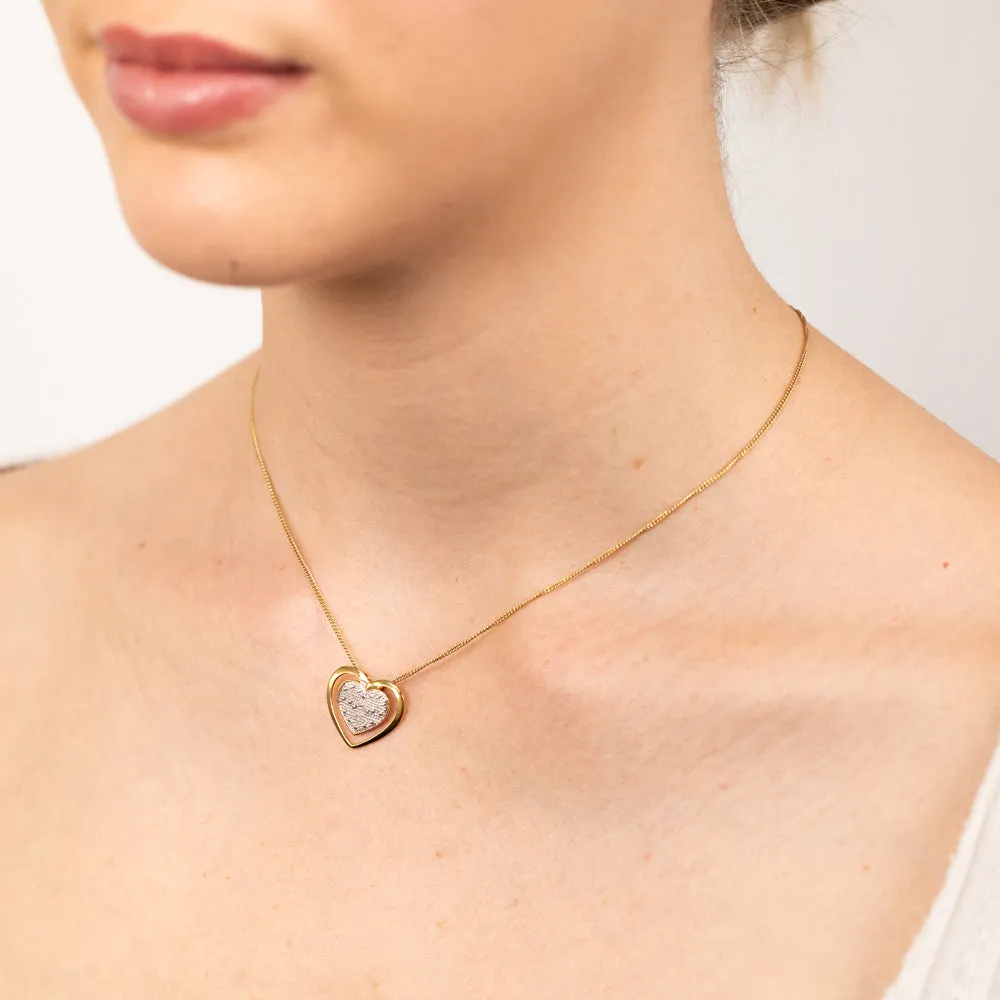 Gold Plated Sterling Silver Double Heart 0.05Ct Diamond Pendant Shiels