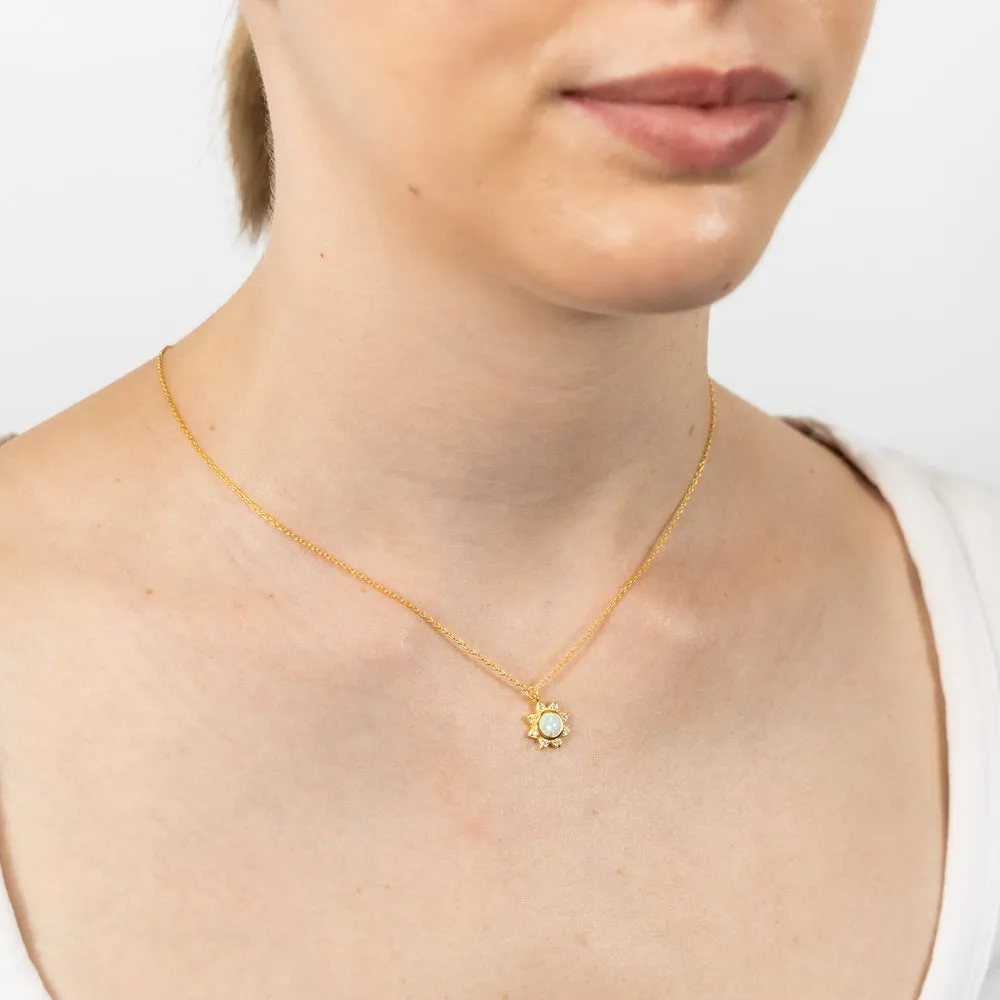 Gold Plated Sterling Silver Sun Created Opal Pendant With 45cm Chain Shiels