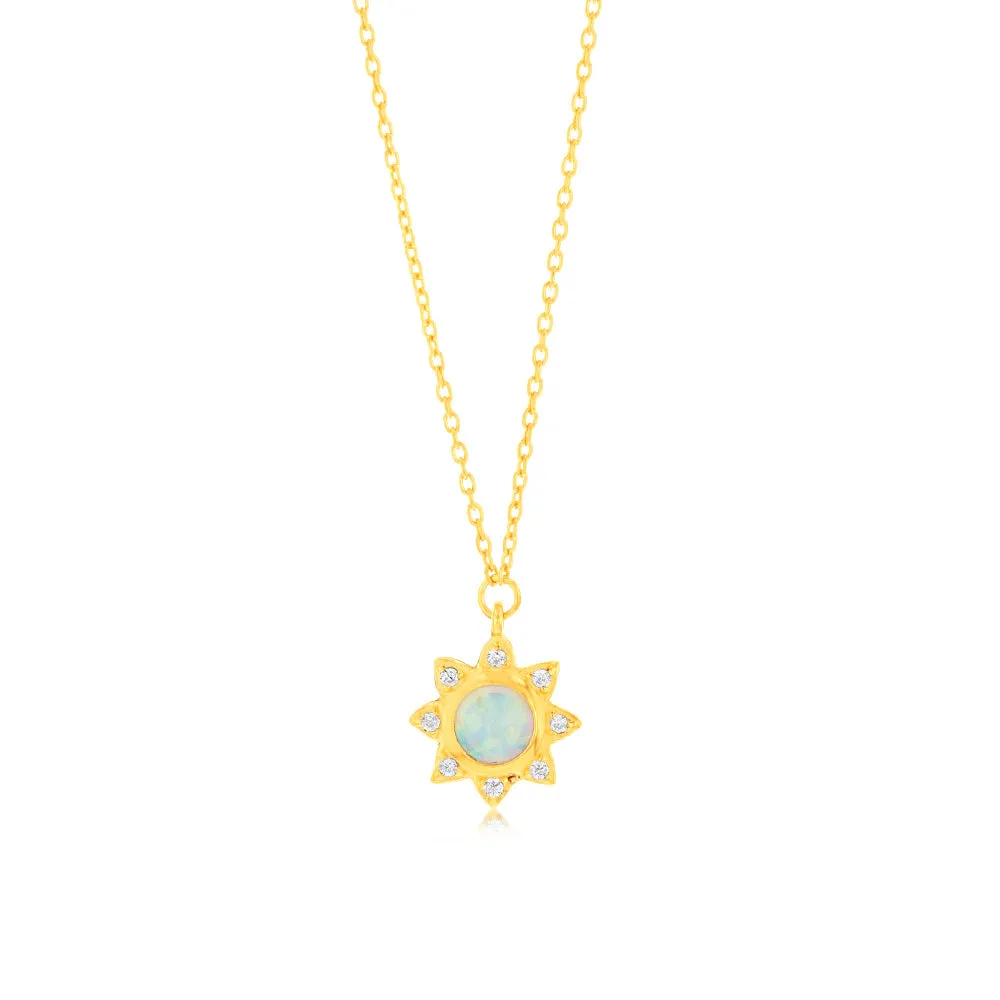 Gold Plated Sterling Silver Sun Created Opal Pendant With 45cm Chain Shiels