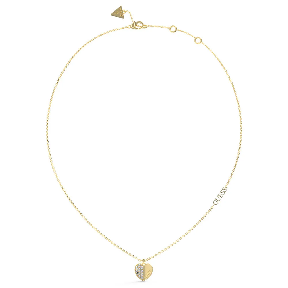 Guess Gold Plated Stainless Steel 16-18" Plain & Pave Heart Chain Shiels