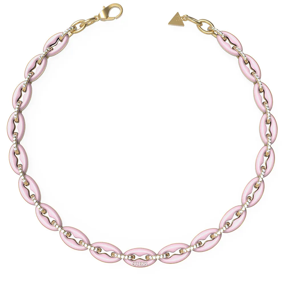Guess Gold Plated Stainless Steel 17" Rose  & Crystal Chain Shiels